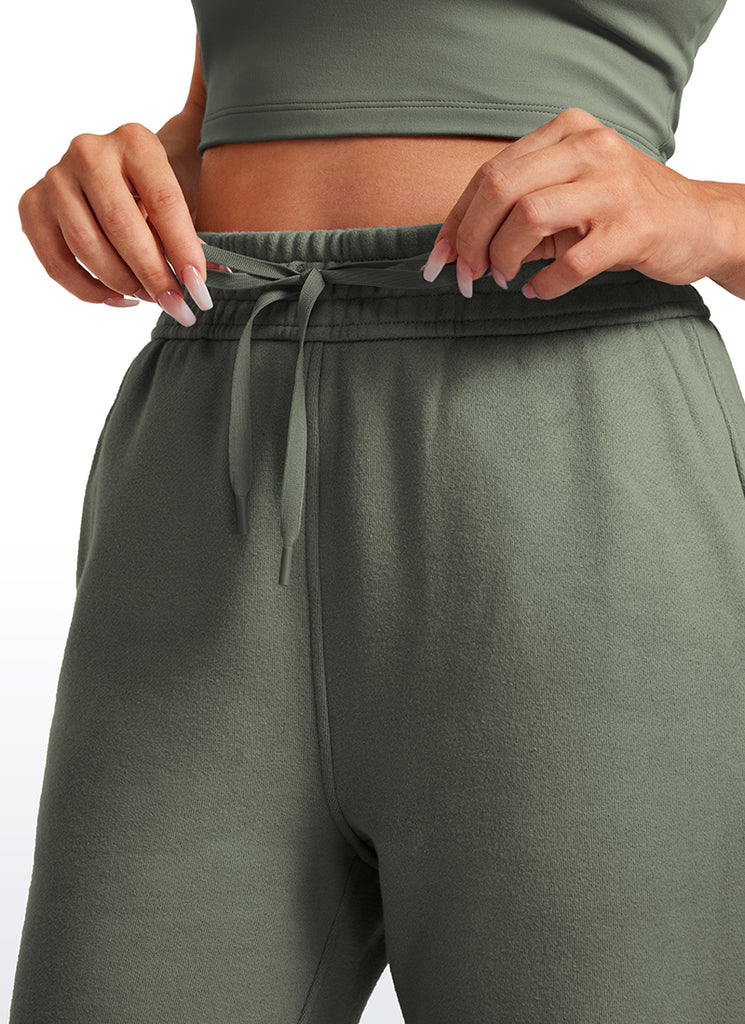 CRZ YOGA Womens Cotton Fleece Lined High Rise Sweatpants Joggers 28'' Light Army Green