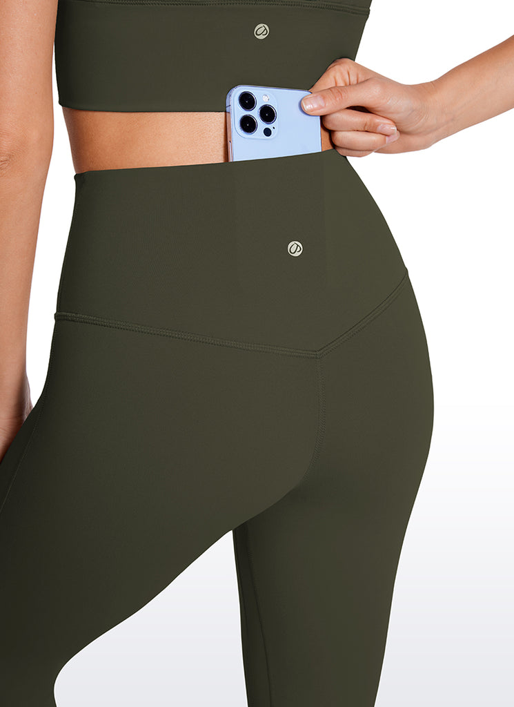 CRZ YOGA Women  Butterluxe High Waist Pockets Mini Flared Leggings 32" Olive Green