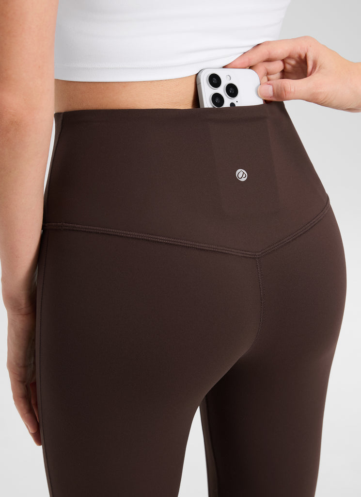 CRZ YOGA Women  Butterluxe High Waist Pockets Mini Flared Leggings 30" Coffee Brown