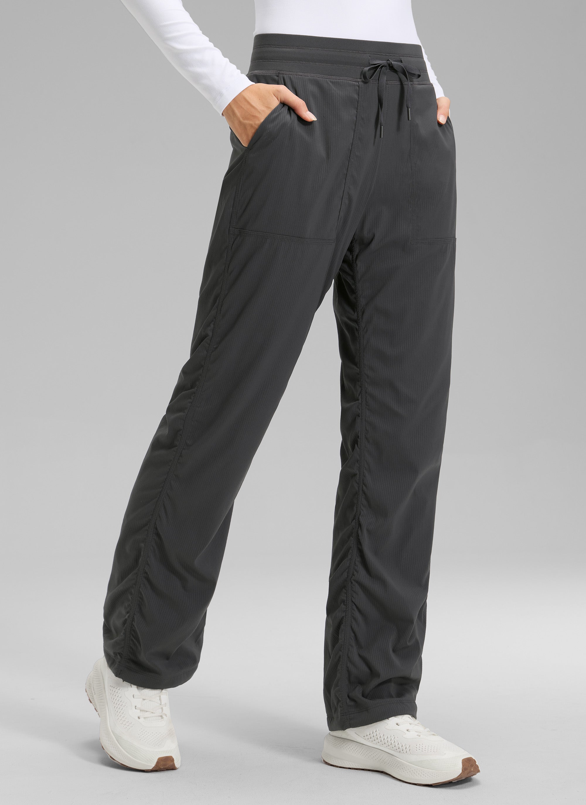 CRZ YOGA Women's Casual Mid Rise Drawstring Pocket Straight Leg Pant Ink Gray