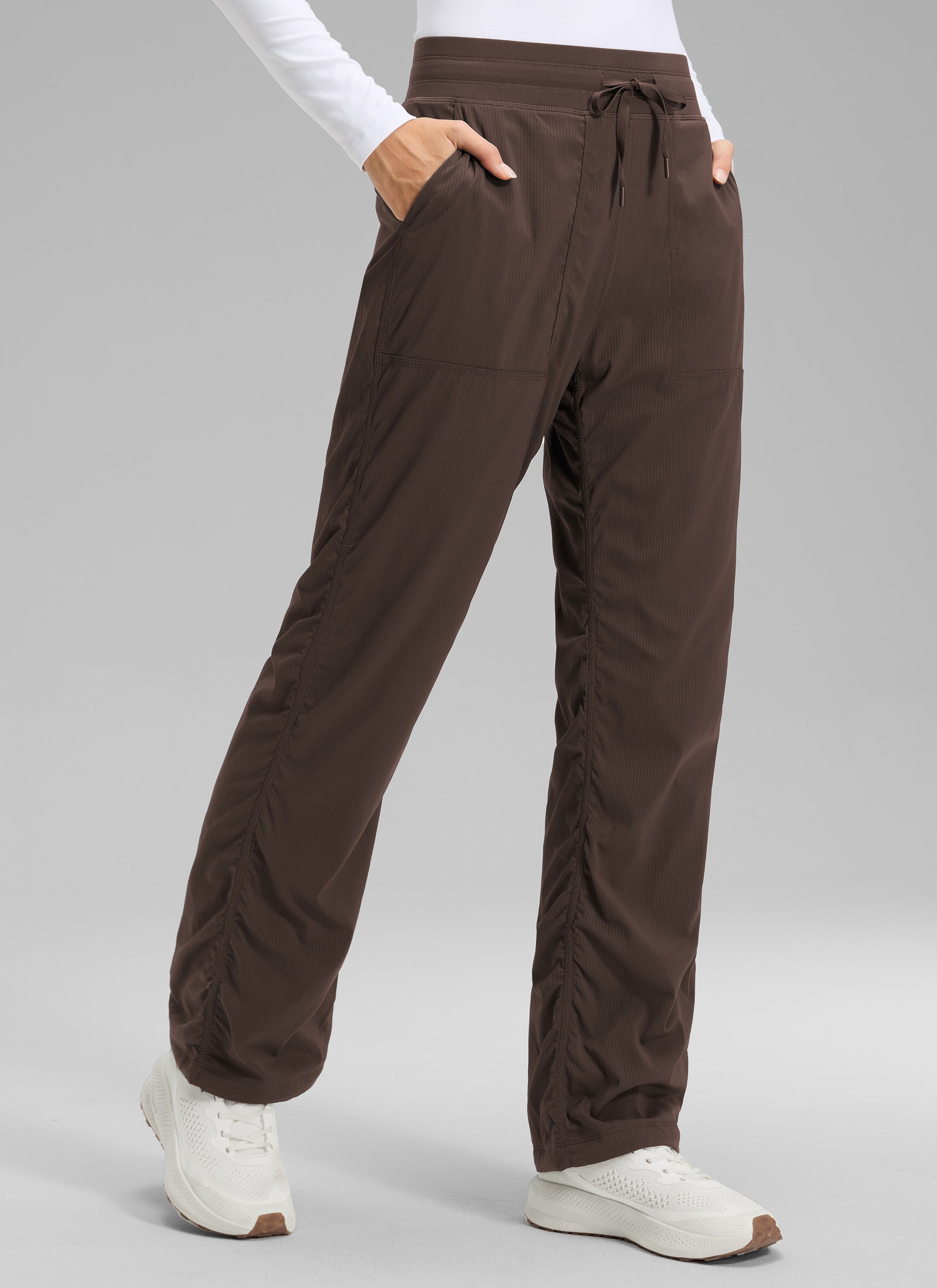 CRZ YOGA Women's Casual Mid Rise Drawstring Pocket Straight Leg Pant Hot Fudge Brown