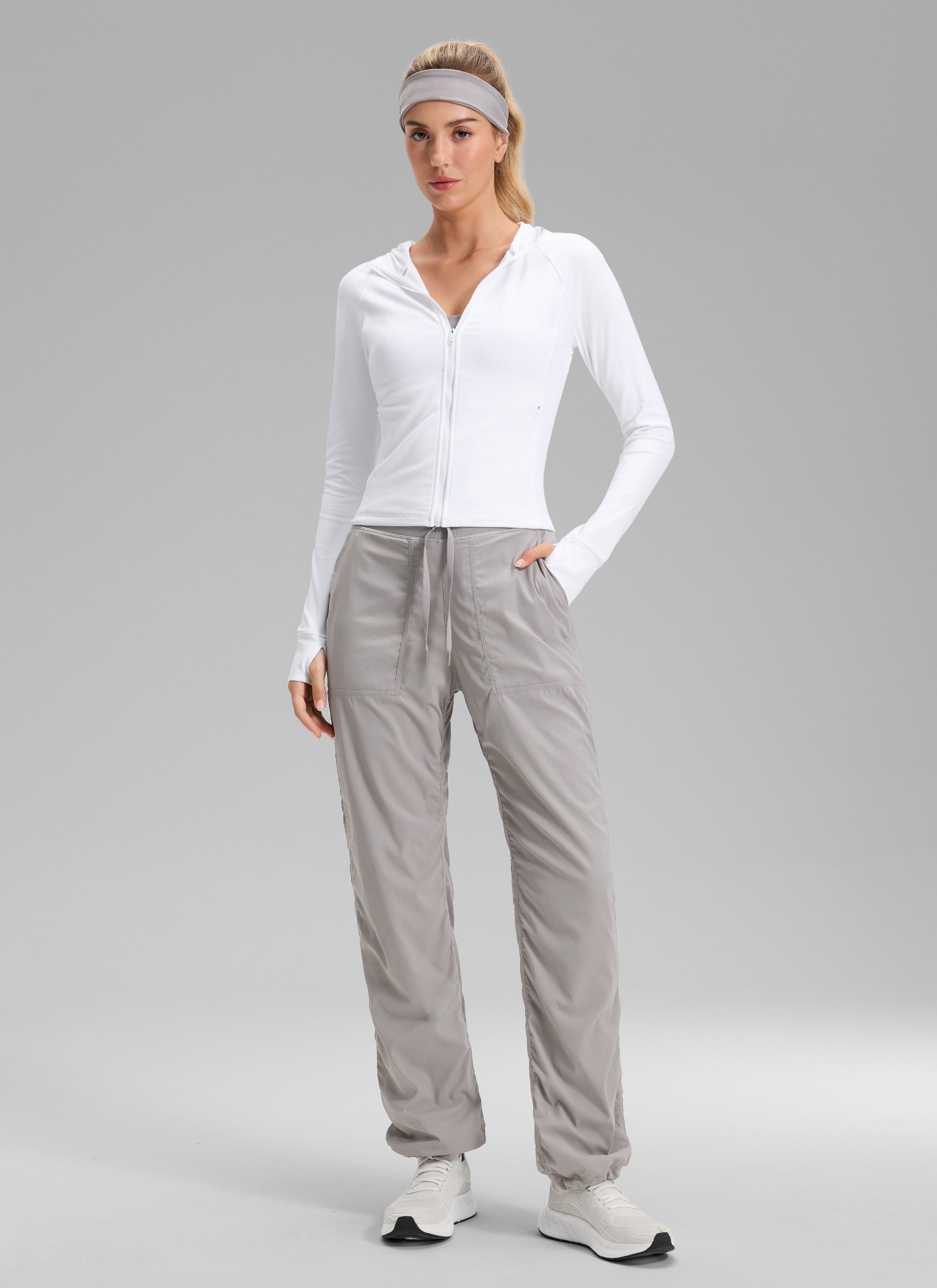 CRZ YOGA Women's Casual Mid Rise Drawstring Pocket Straight Leg Pant Dark Chrome