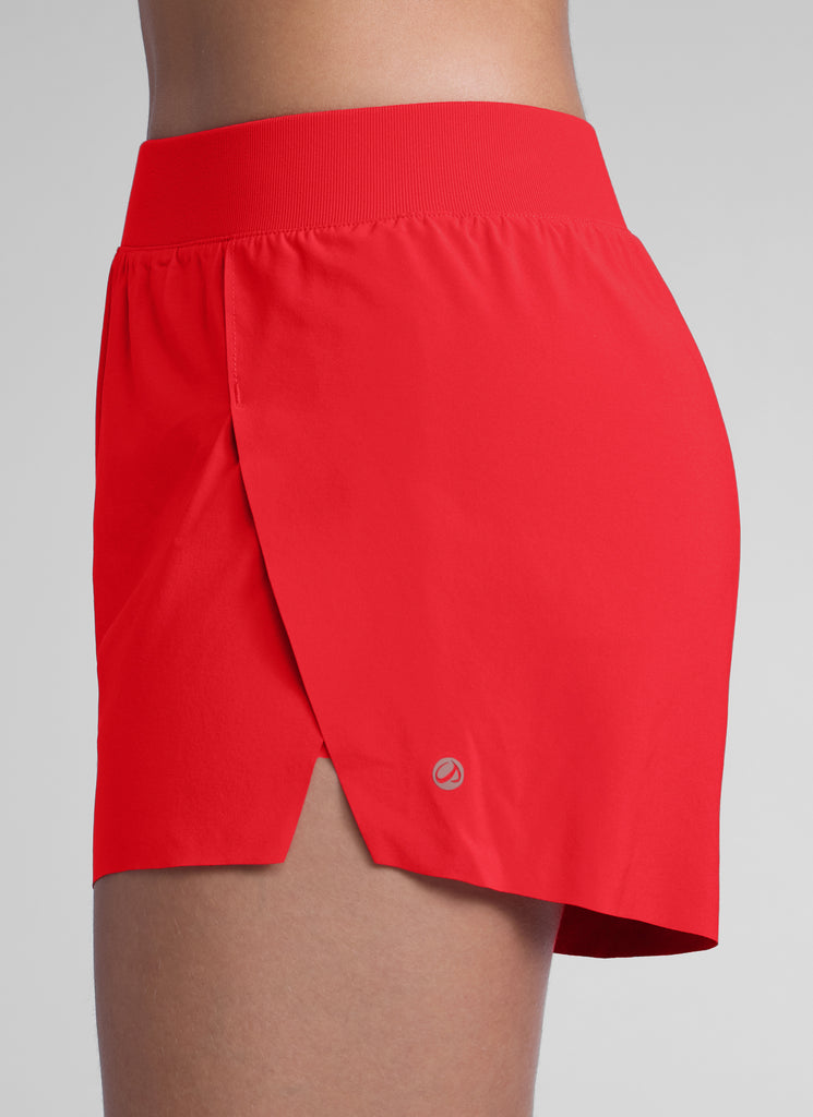 CRZ YOGA Women's Running Feathery-Fit Soft Spilt Short Quick Dry Lined Deep Red