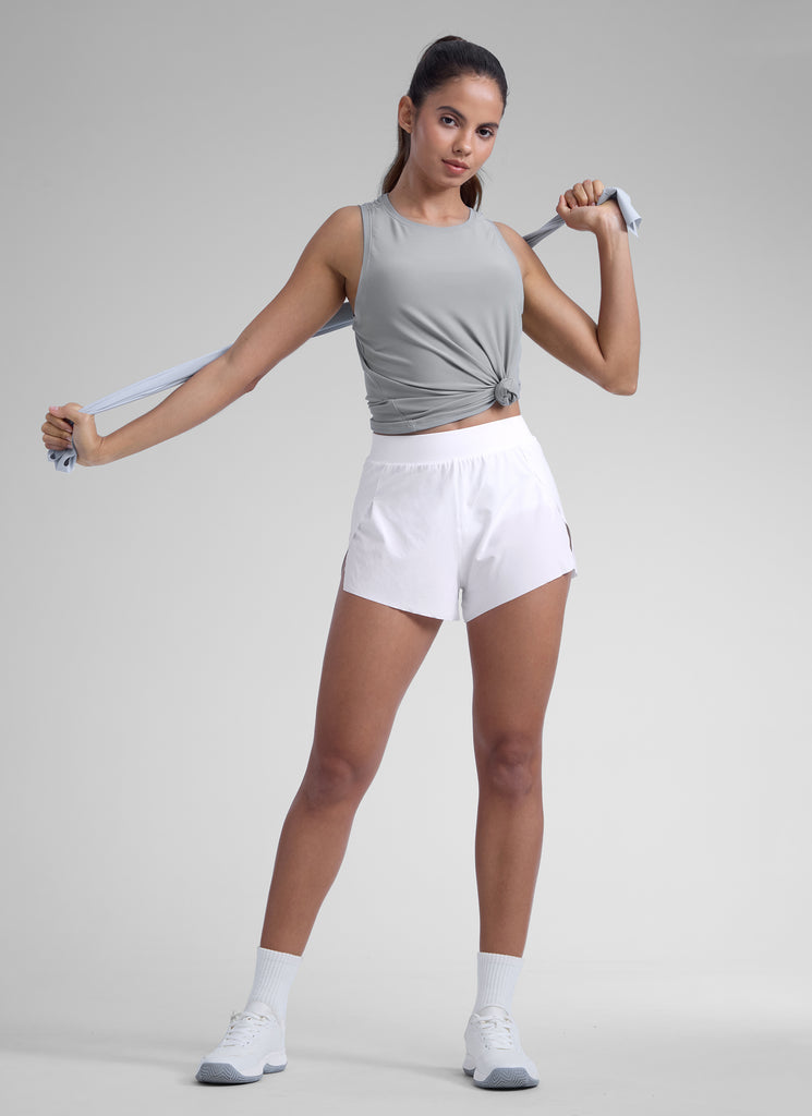 CRZ YOGA Women's Running Feathery-Fit Soft Spilt Short Quick Dry Lined White