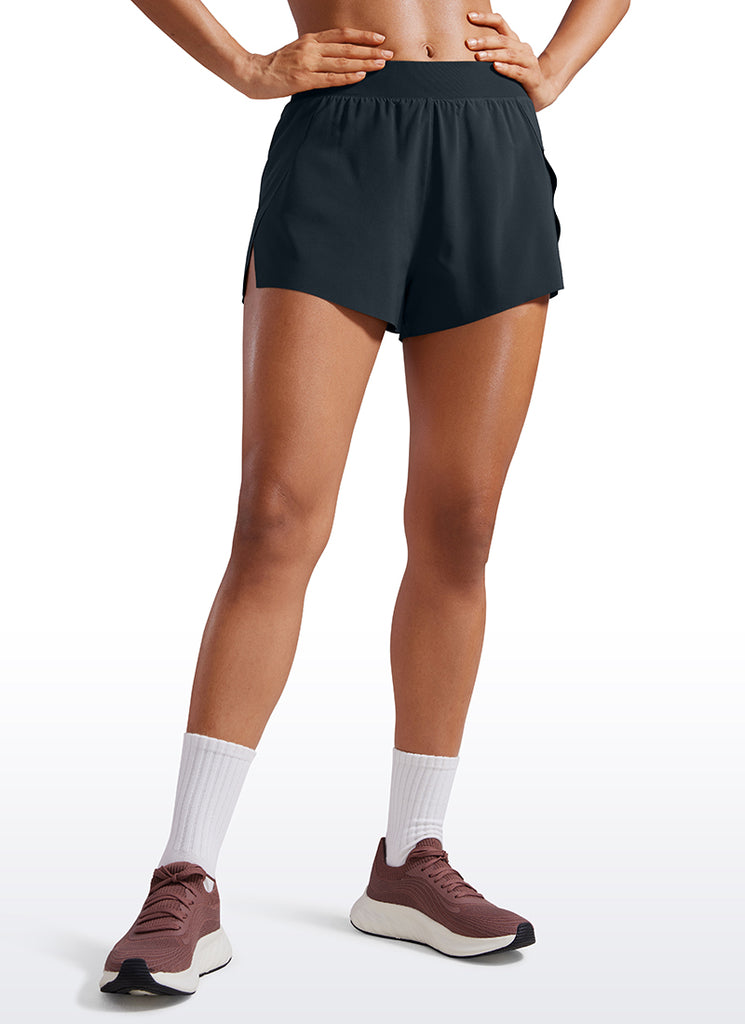 CRZ YOGA Women's Running Feathery-Fit Soft Spilt Short Quick Dry Lined True Navy