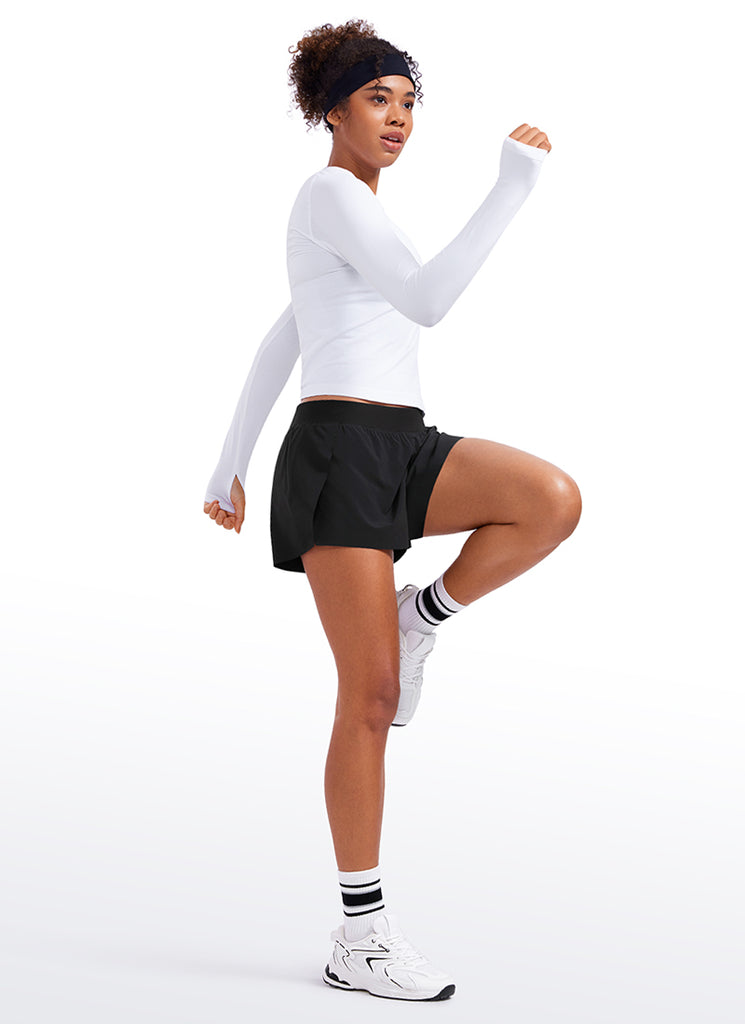 CRZ YOGA Women's Running Low Waisted V Split Mesh Lined Shorts 3'' Black