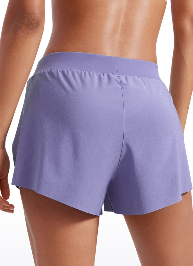CRZ YOGA Women's Running Low Waisted V Split Mesh Lined Shorts 3'' Dark Lavender Purple