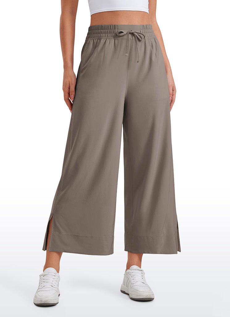 CRZ YOGA Women's  Causal High Waisted Wide Leg Pockets Pants 25'' Platinum Grey