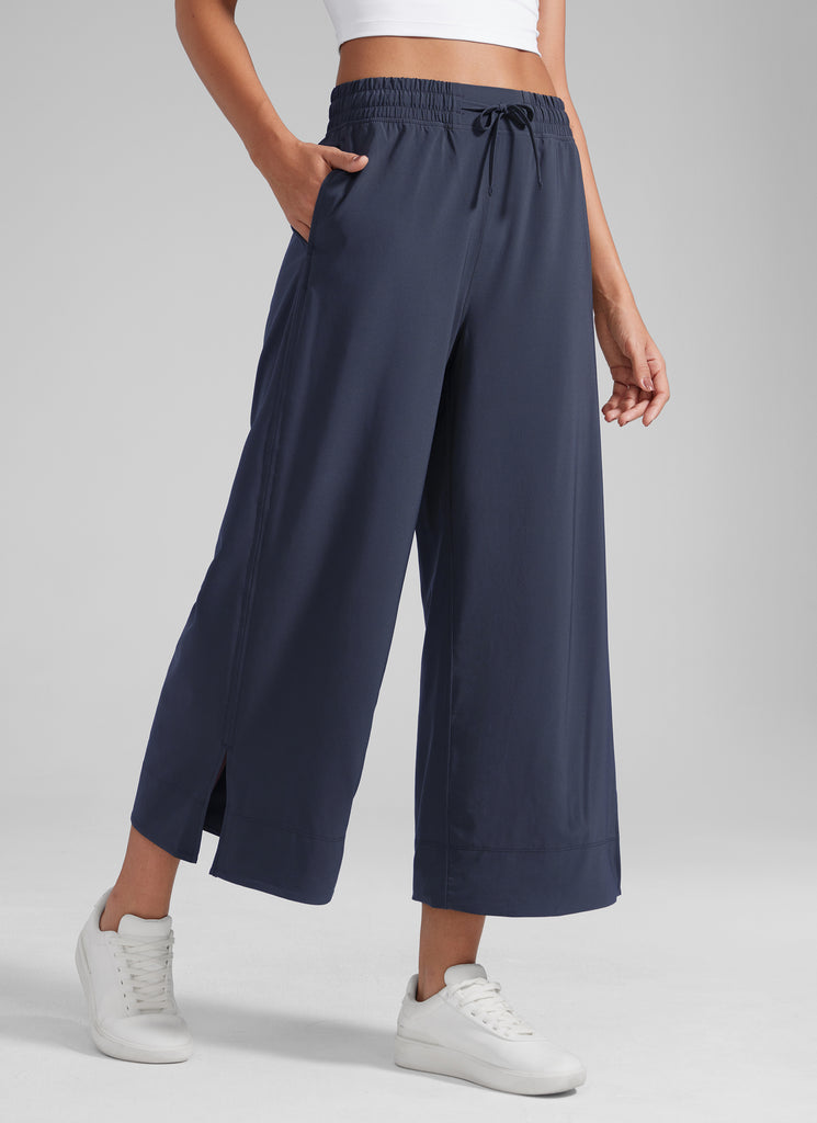 CRZ YOGA Women's  Causal High Waisted Wide Leg Pockets Pants 25'' Navy