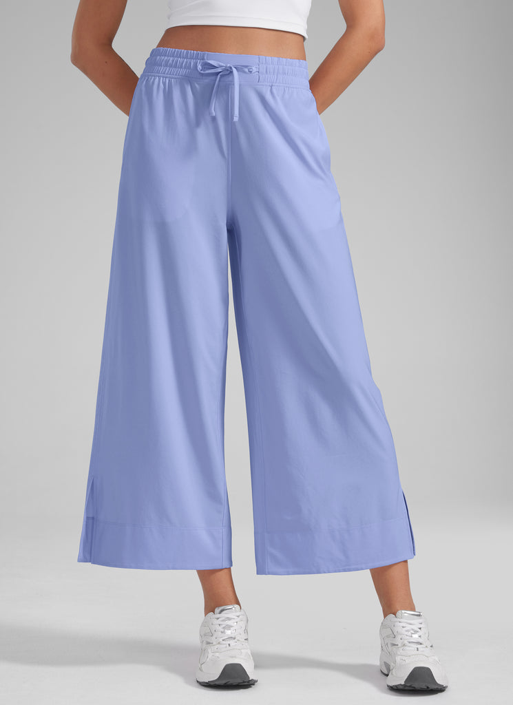 CRZ YOGA Women's  Causal High Waisted Wide Leg Pockets Pants 25'' Platinum Grey