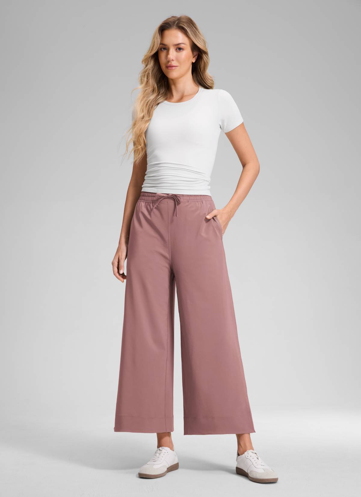 CRZ YOGA Women's  Causal High Waisted Wide Leg Pockets Pants 25'' Twilight Rose Pink