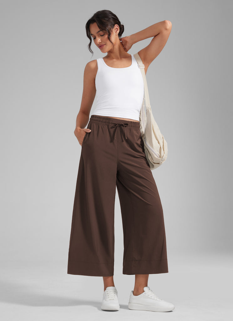 CRZ YOGA Women's  Causal High Waisted Wide Leg Pockets Pants 25'' Hot Fudge Brown