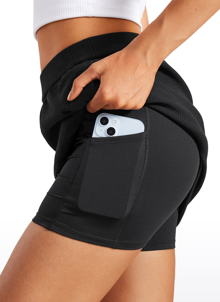 CRZ YOGA Women's Ribbed High Rise Pocketed Tennis Skirt A Line 14'' Black