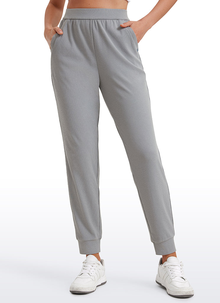 CRZ YOGA Women Comfy Ribbed Pockets High Waisted Sweatpants True Navy