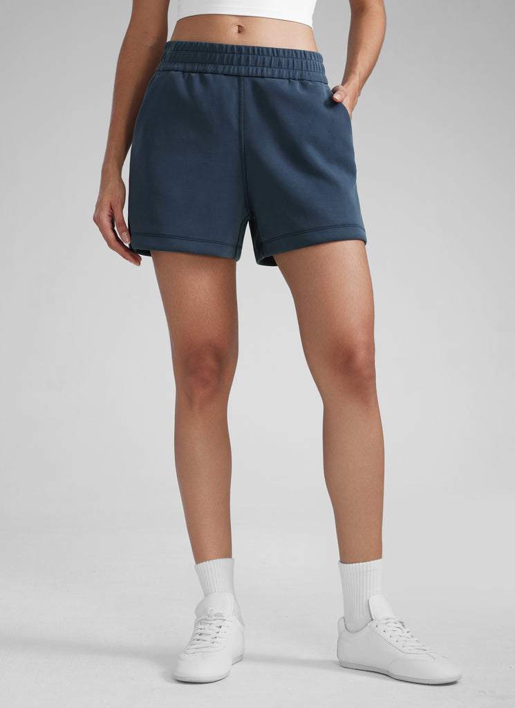 CRZYOGA Women SoftAura Sweat Shorts 4” with Pockets Drawstring Ink Blue