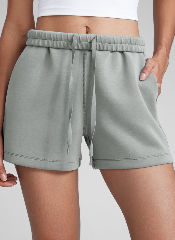 CRZYOGA Women SoftAura Sweat Shorts 4” with Pockets Drawstring Sterling