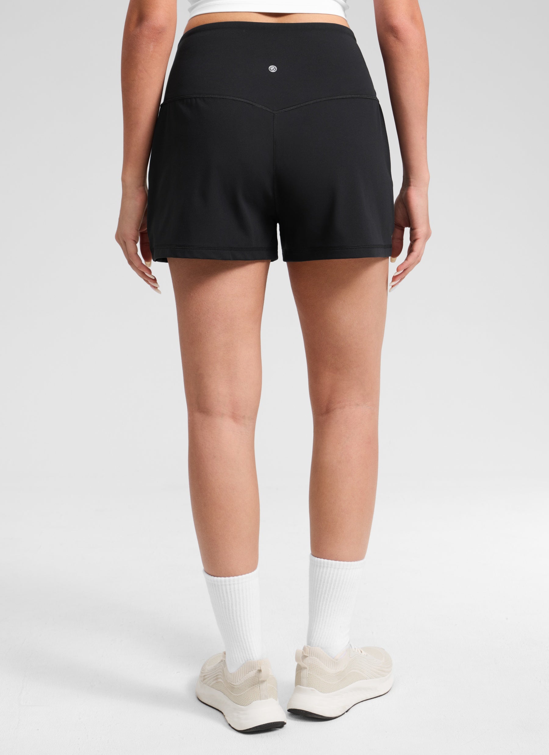 CRZ YOGA Women Butterlift High Waisted Shorts with Pockets Linerless Black @model_info:Anano