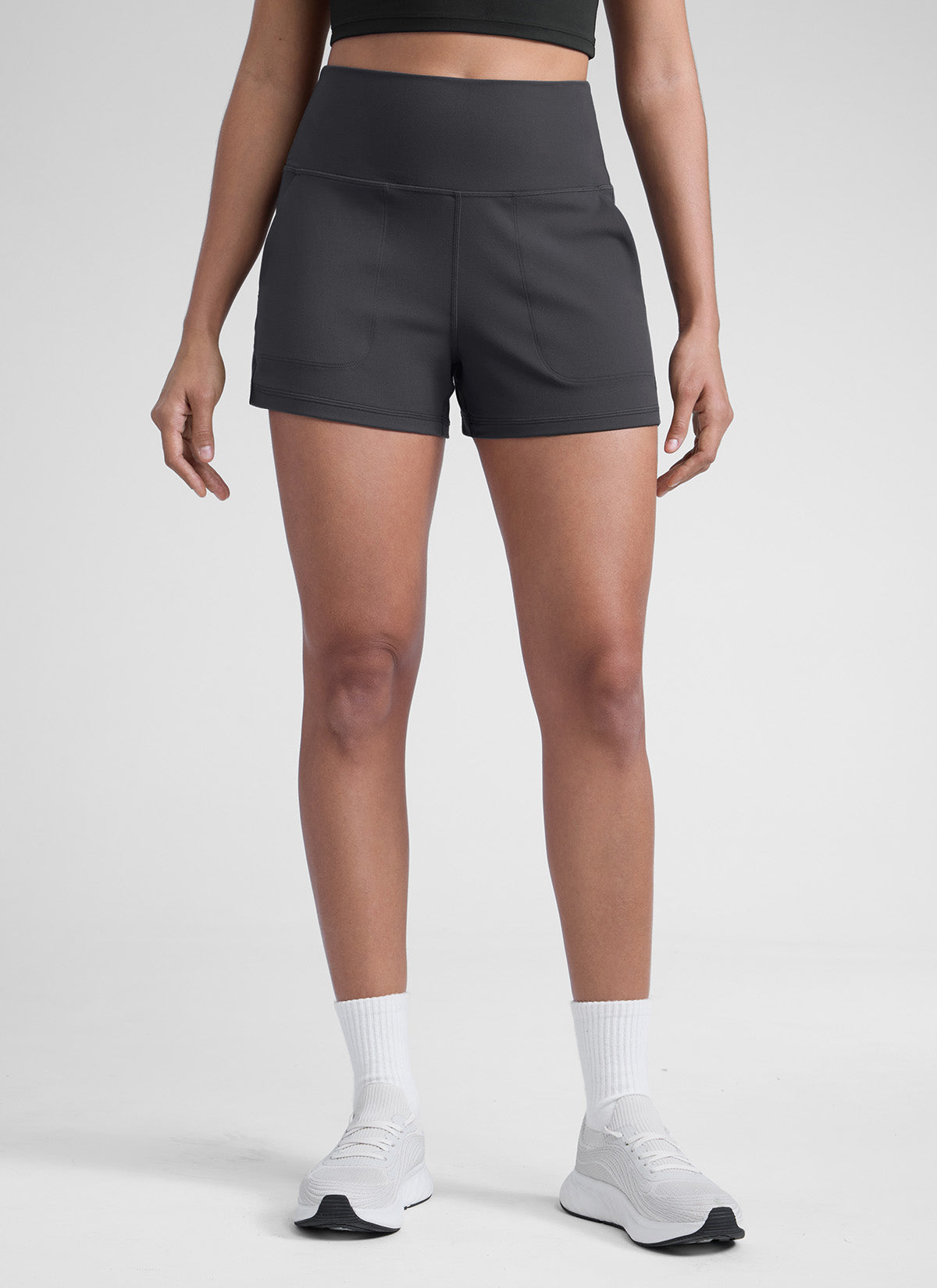 CRZ YOGA Women Butterlift High Waisted Shorts with Pockets Linerless Mysterious Grey @model_info:D
