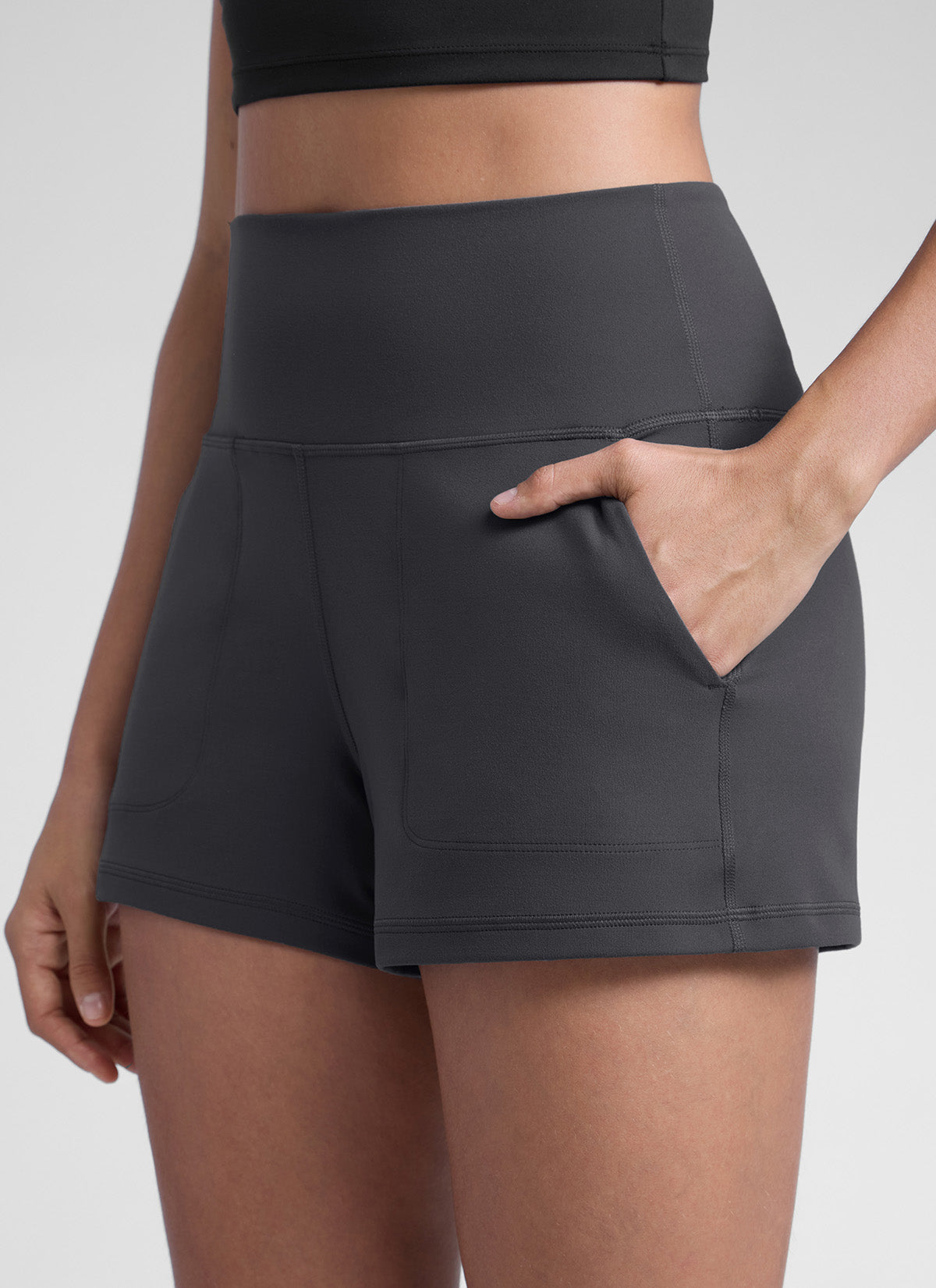 CRZ YOGA Women Butterlift High Waisted Shorts with Pockets Linerless Mysterious Grey @model_info:D