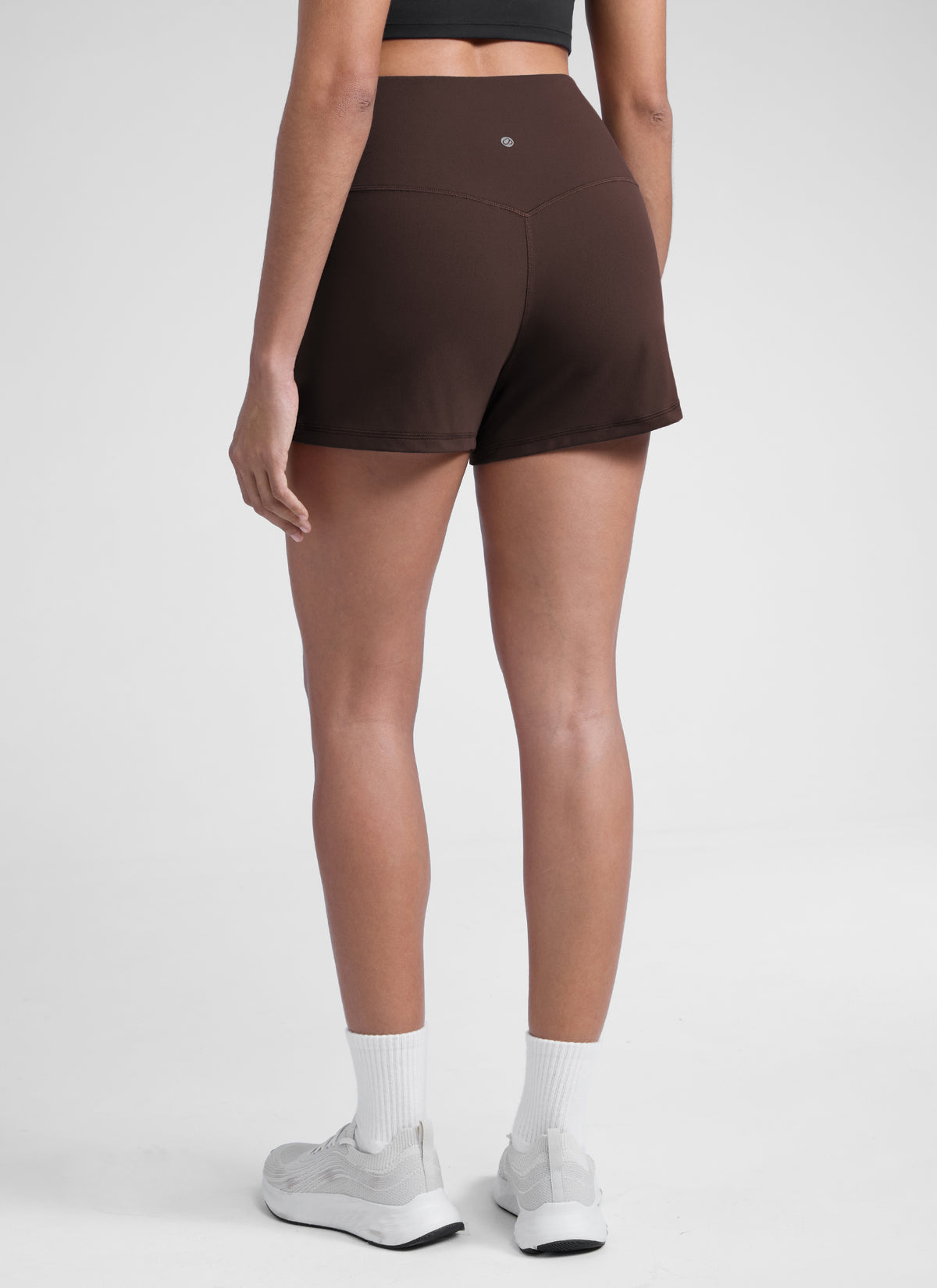 CRZ YOGA Women Butterlift High Waisted Shorts with Pockets Linerless Hot Fudge Brown @model_info:Dany