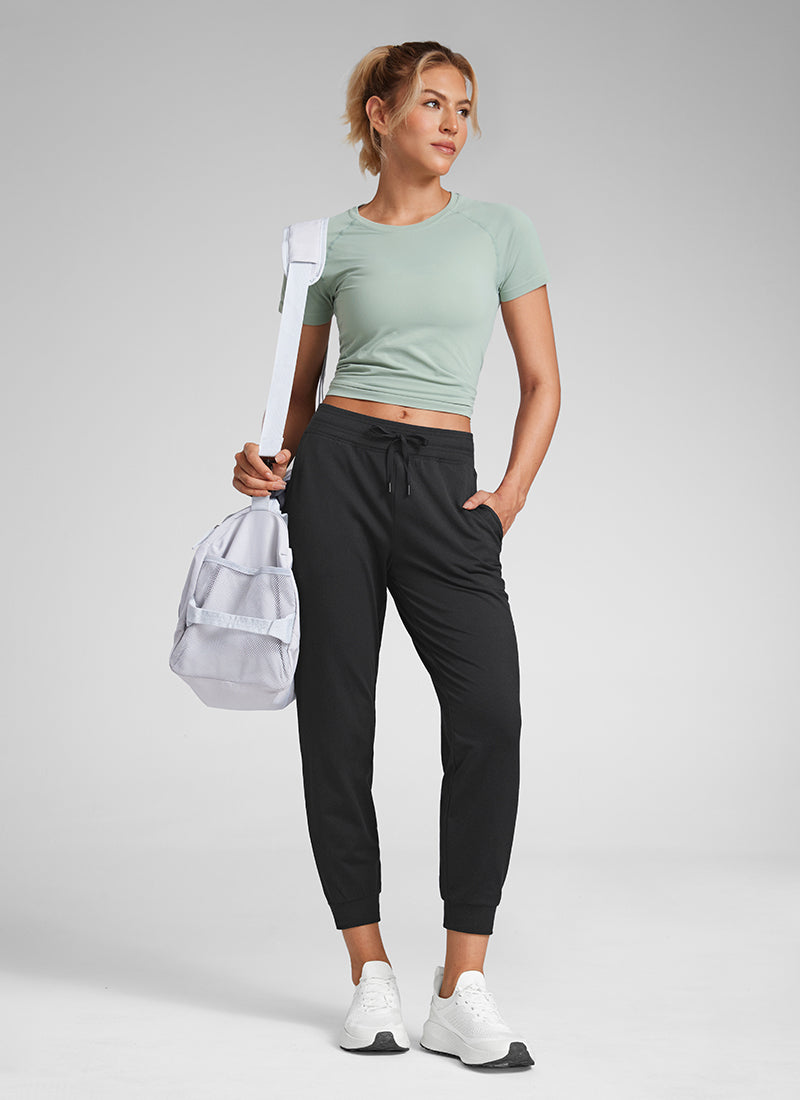CRZ YOGA Women's Cloud Jersey Capri Joggers 25'' with Pockets Black