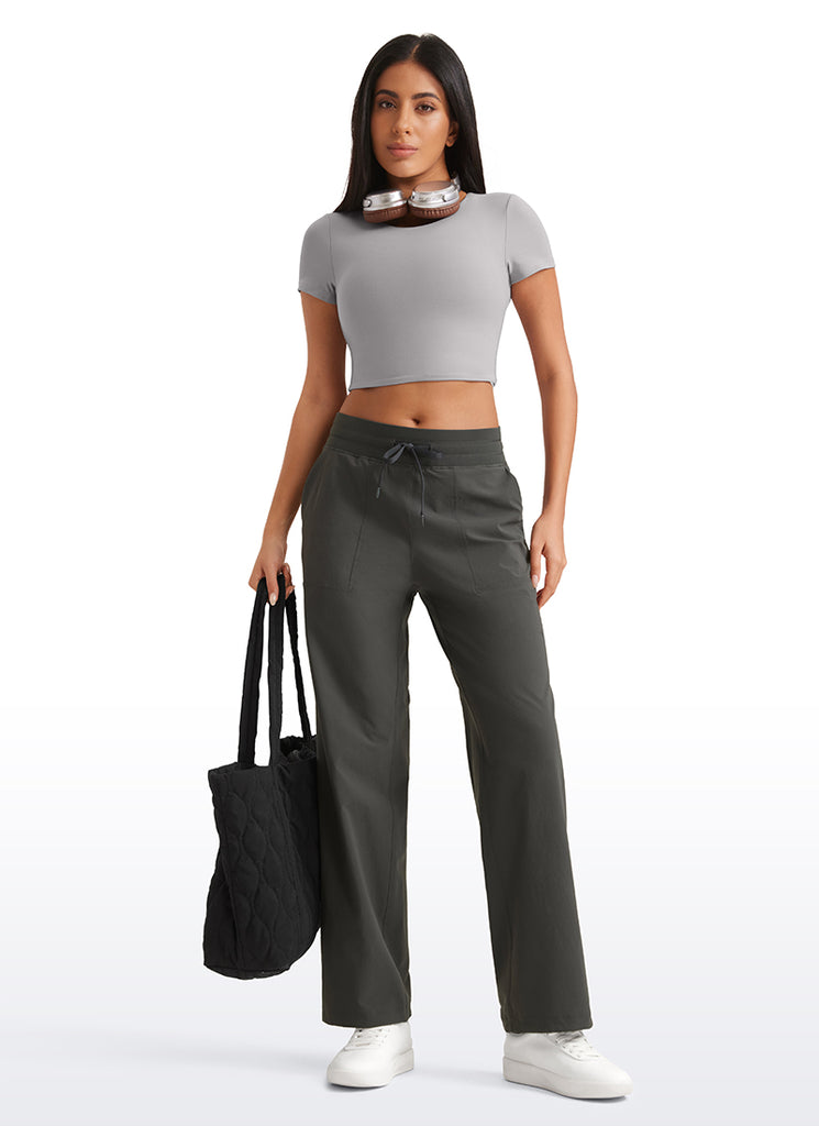 CRZ YOGA Women Stretch Straight Leg High Waisted Casual Pants 30" Black