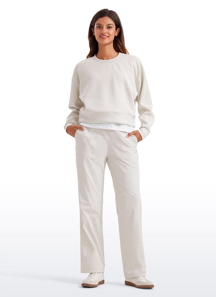 CRZ YOGA Women Stretch Straight Leg High Waisted Casual Pants 30" Milky White