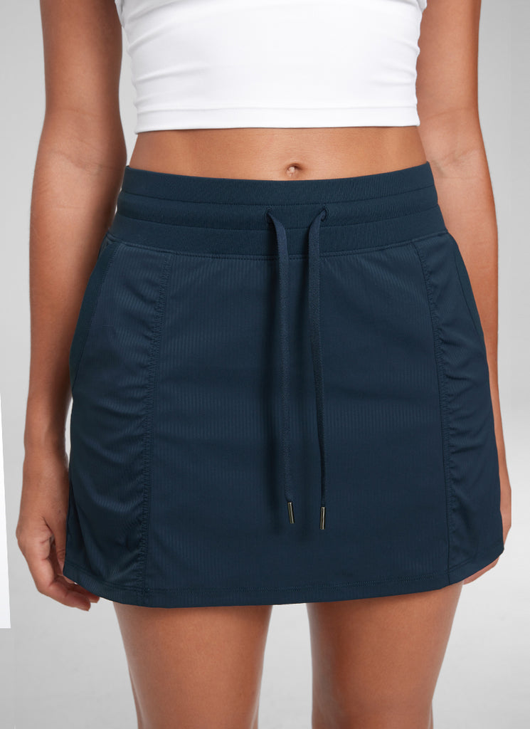 CRZ YOGA Women Golf Casual Athletic Drawstring Skirt with Side Pockets Ink Blue
