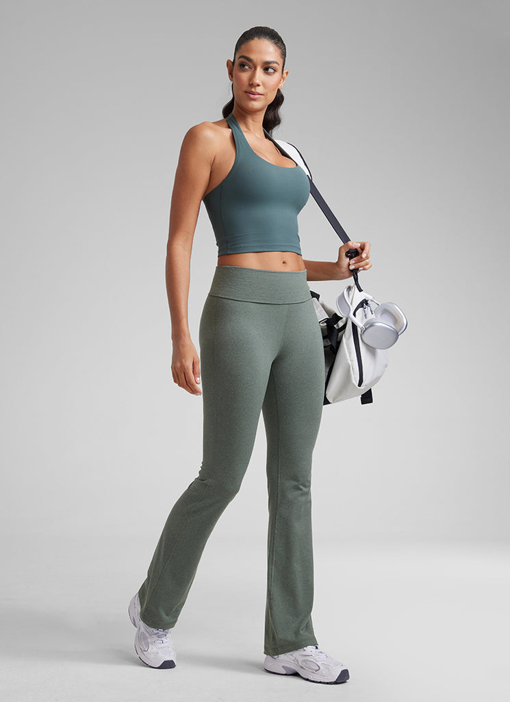 CRZ YOGA Womens Cloud Jersey Foldover Waist Bootcut Flare Pants 31" Grey Sage