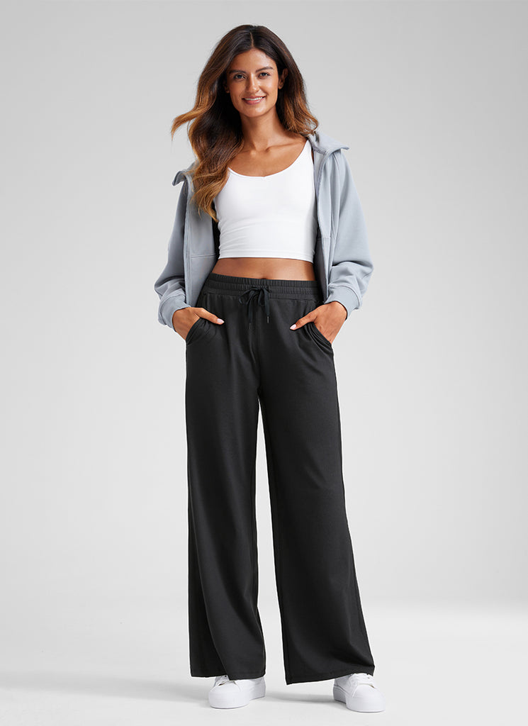 CRZ YOGA Cloud Jersey Wide Leg Sweatpants Women 30” with Pockets Black