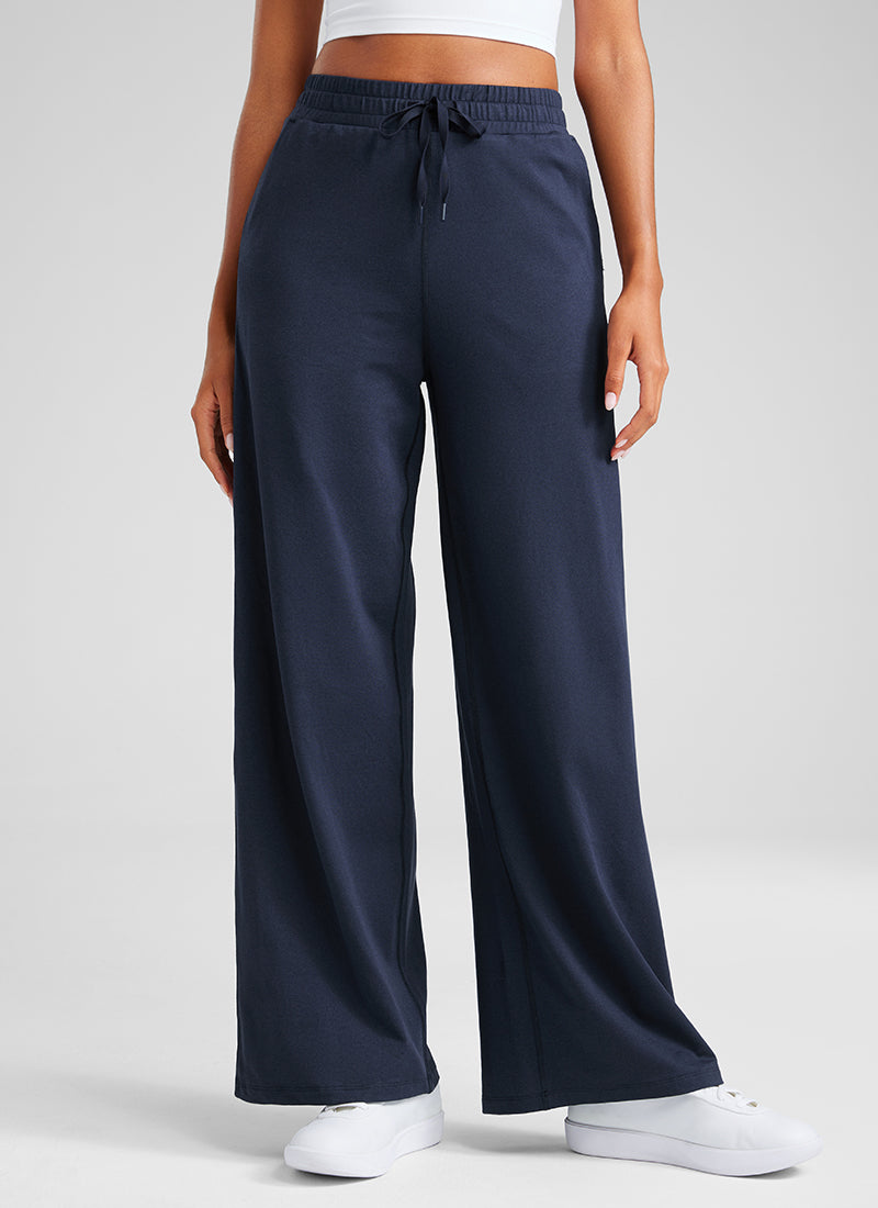 CRZ YOGA Cloud Jersey Wide Leg Sweatpants Women 30” with Pockets Navy