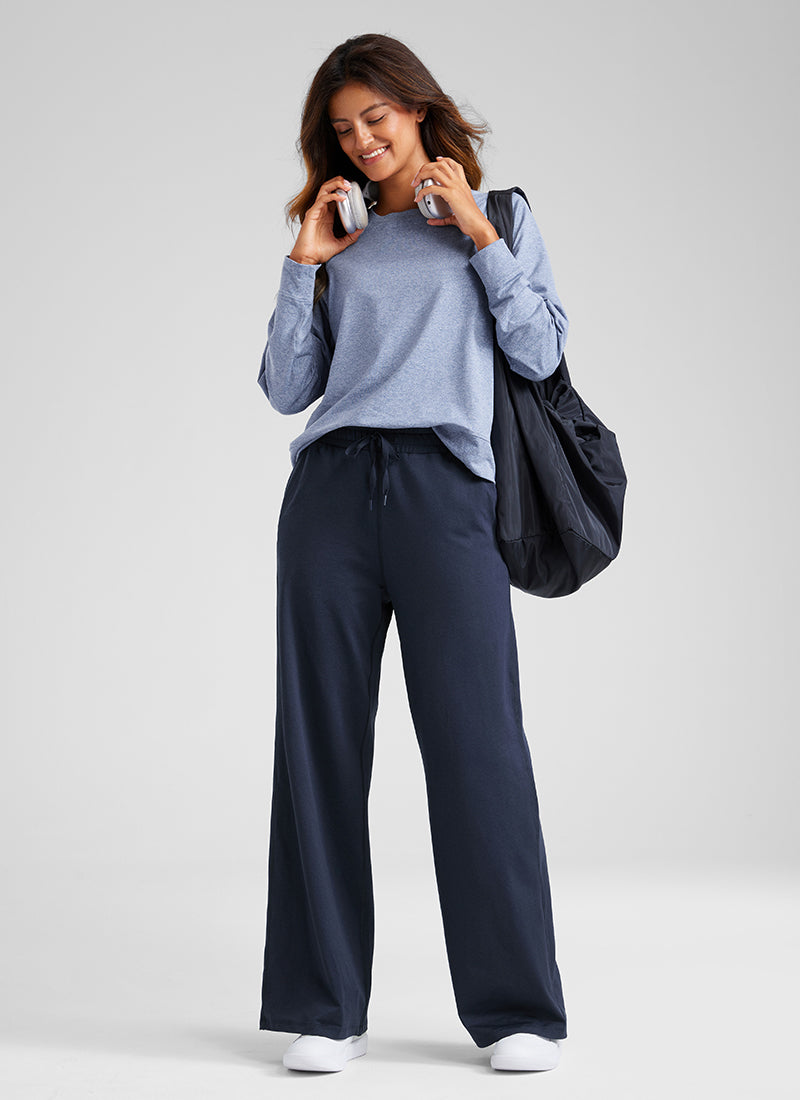 CRZ YOGA Cloud Jersey Wide Leg Sweatpants Women 30” with Pockets Navy