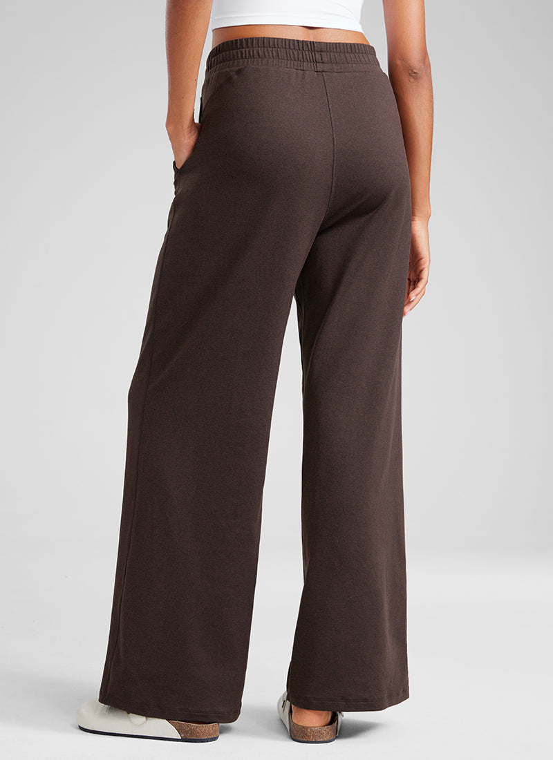 CRZ YOGA Cloud Jersey Wide Leg Sweatpants Women 30” with Pockets Hot Fudge Brown
