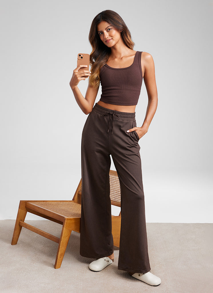 CRZ YOGA Cloud Jersey Wide Leg Sweatpants Women 30” with Pockets Sterling