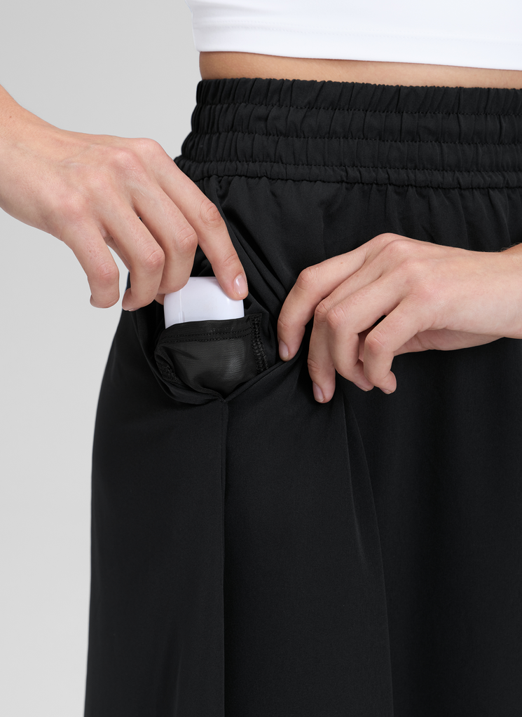 CRZ YOGA Women's Causal High Rise A line Flowy Midi Pocket Skirts 28'' Black