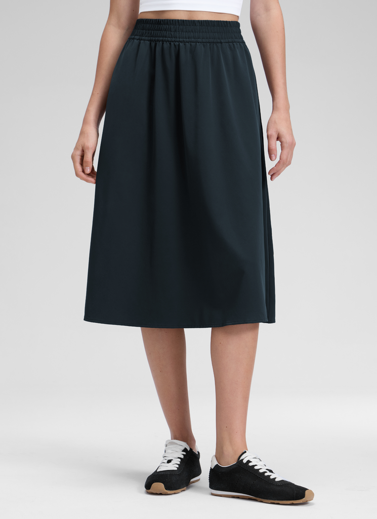 CRZ YOGA Women's Causal High Rise A line Flowy Midi Pocket Skirts 28'' Black