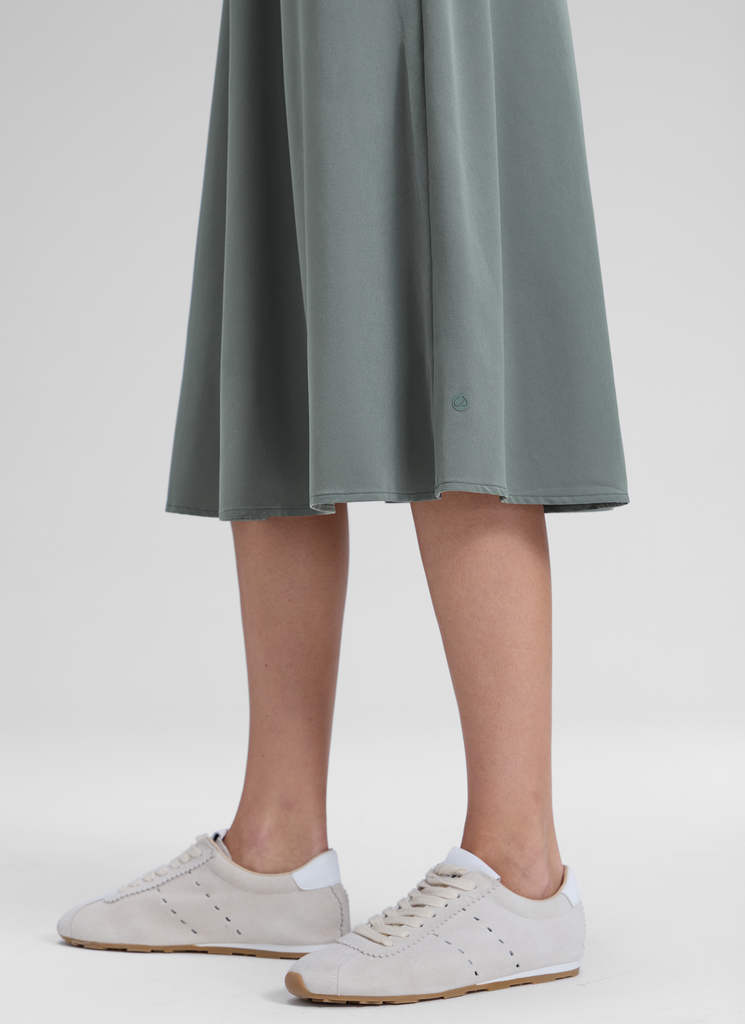 CRZ YOGA Women's Causal High Rise A line Flowy Midi Pocket Skirts 28'' Grey Sage