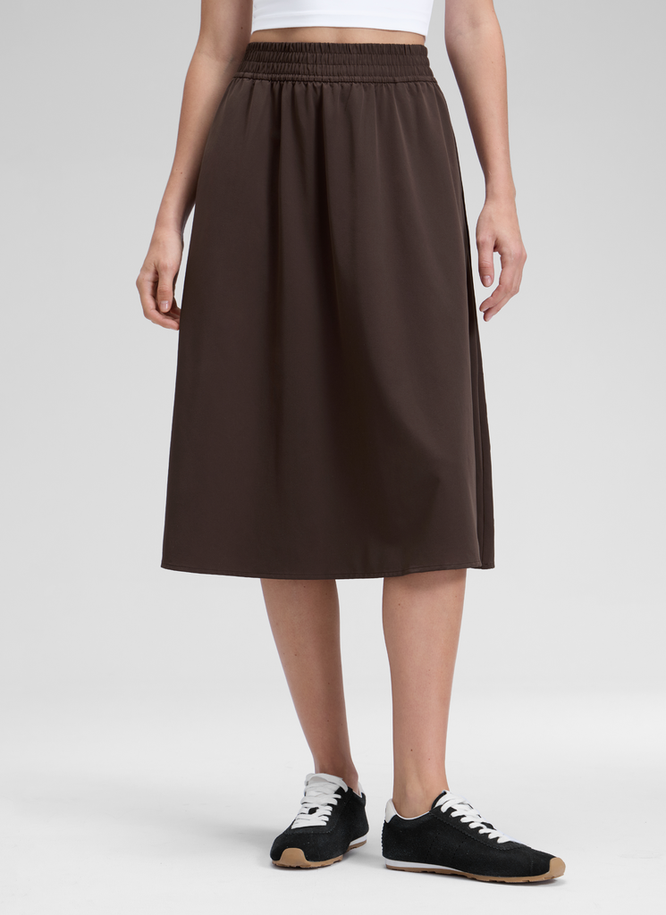 CRZ YOGA Women's Causal High Rise A line Flowy Midi Pocket Skirts 28'' True Navy