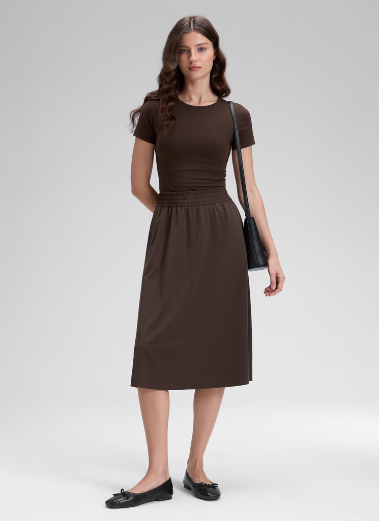 CRZ YOGA Women's Causal High Rise A line Flowy Midi Pocket Skirts 28'' True Navy