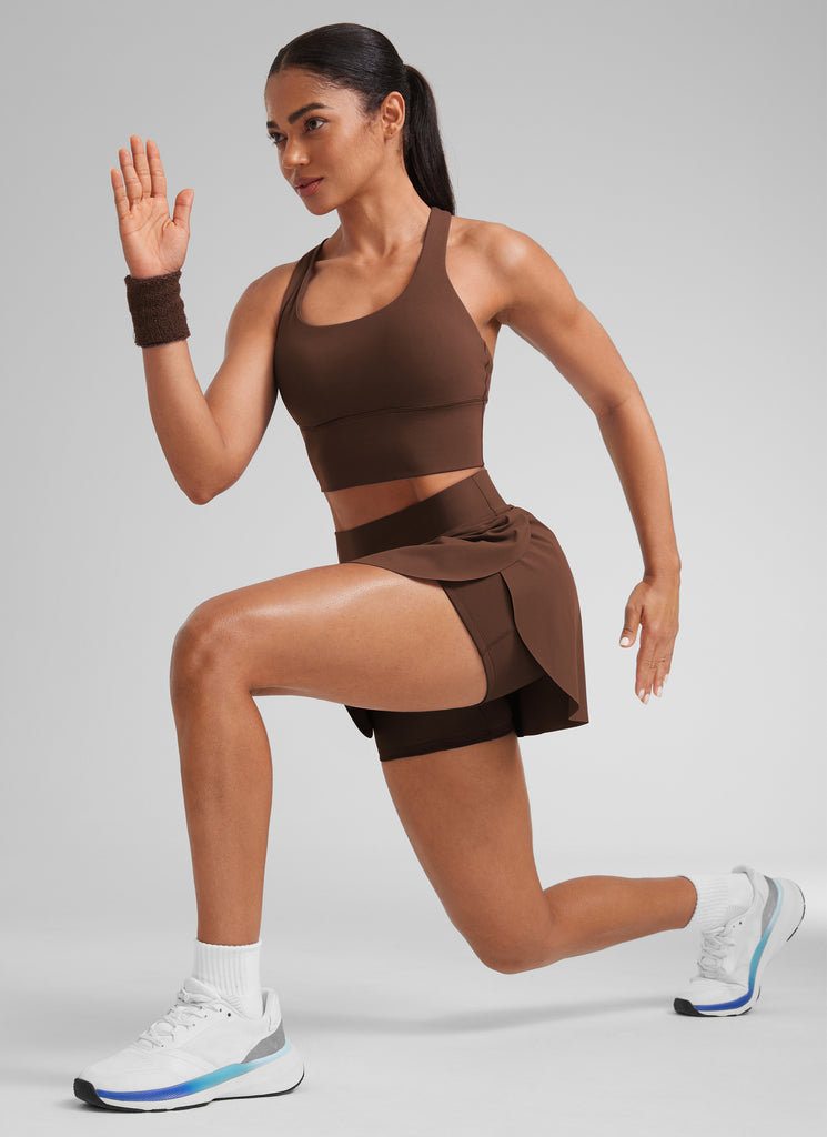 CRZ YOGA Women A Line Athletic Tennis Skirts Pocketed 14.5'' High Rise Coffee Brown