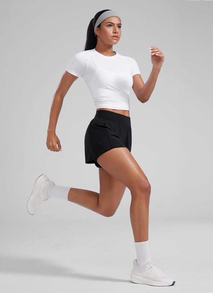 CRZ YOGA Women's Running High Waisted 2 in 1 Shorts with Pockets 3" Black