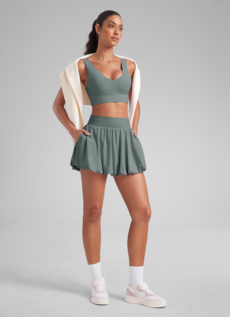 CRZ YOGA Women's Tennis Skirts  Mini Ruffled Hem Balloon Skort Grey Sage