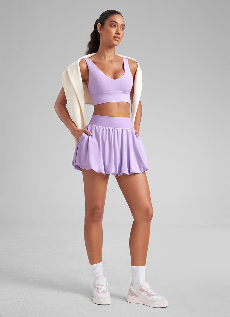 CRZ YOGA Women's Tennis Skirts  Mini Ruffled Hem Balloon Skort Lilac