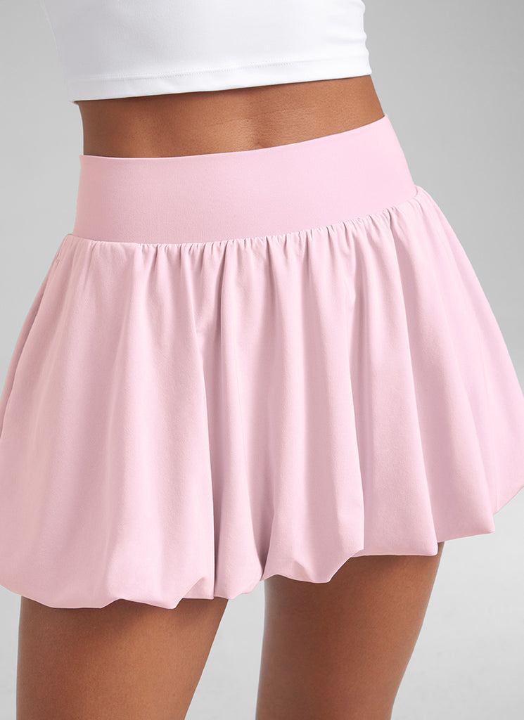 CRZ YOGA Women's Tennis Skirts  Mini Ruffled Hem Balloon Skort Strawberry Pink