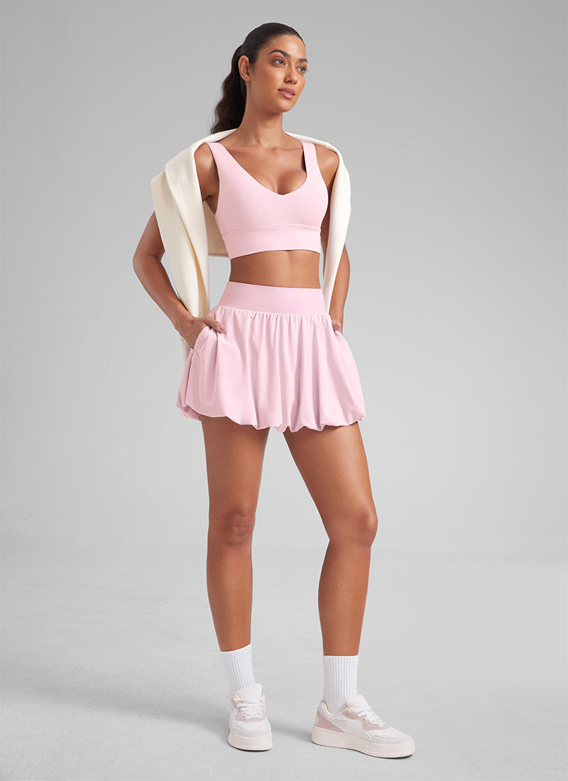 CRZ YOGA Women's Tennis Skirts  Mini Ruffled Hem Balloon Skort Strawberry Pink