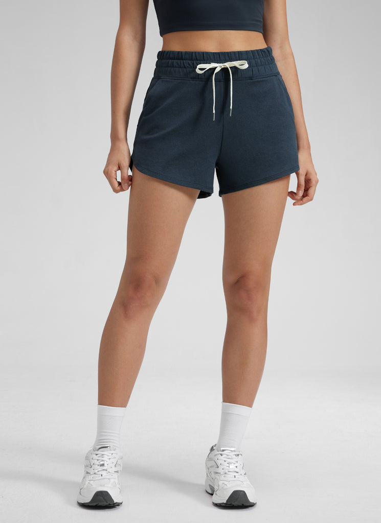 CRZ YOGA Women's Cloud Jersey High Rise Dolphin Casual Sweat Short 3'' True Navy