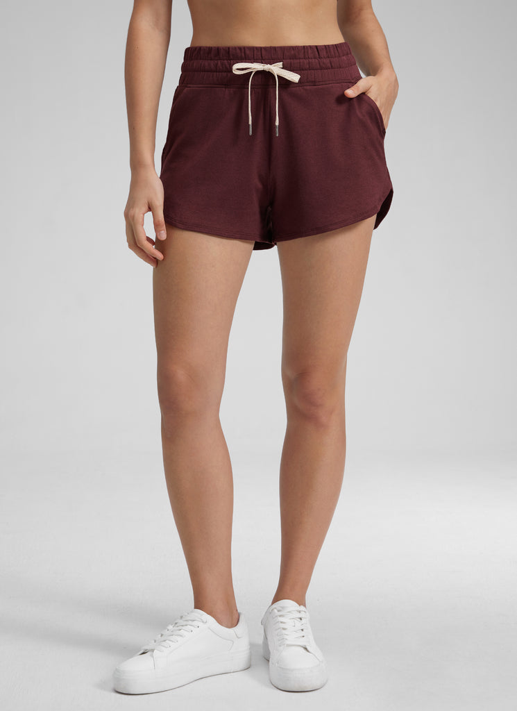 CRZ YOGA Women's Cloud Jersey High Rise Dolphin Casual Sweat Short 3'' Red Merlot