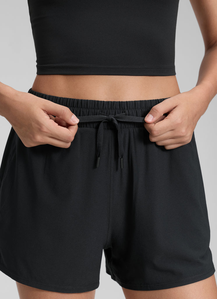 CRZ YOGA Women's Casual Regular Fit High Rise Tennis Short Black