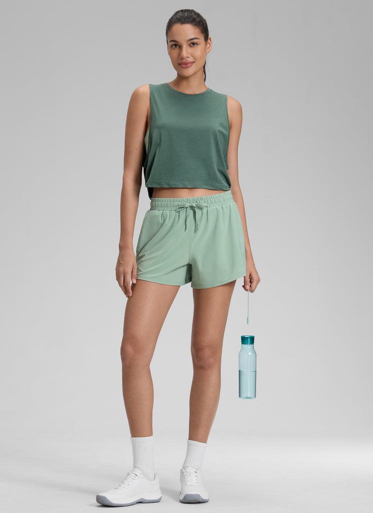 CRZ YOGA Women's Casual Regular Fit High Rise Tennis Short Green Palm Court