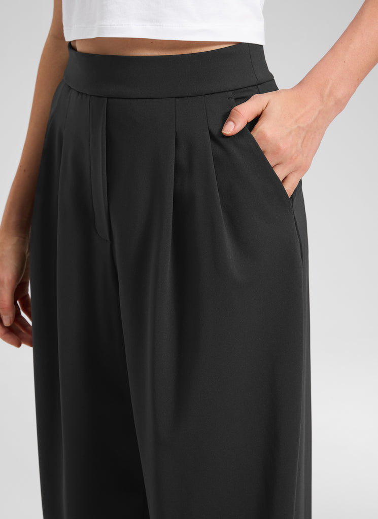 CRZ YOGA Women's Business High Rise Drawstring Pocket Wide Leg Pant Black